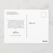 Minimalistische Liebe Herzensskripte Hochzeit Dank Postkarte (Rückseite)