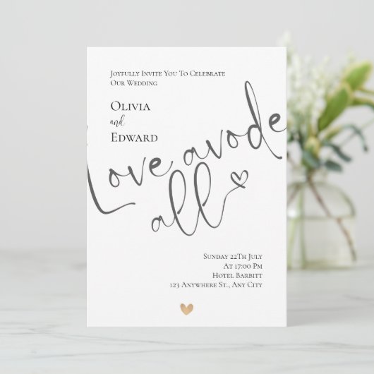 Minimalistische Liebe über allen Whimsikskriptverh Einladung (Stehend Vorderseite)