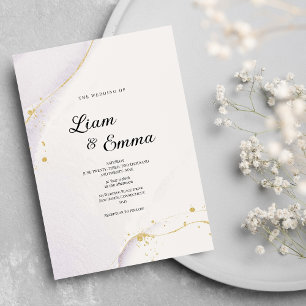 Minimalistische lila Aquarellgoldverheiratung Glit Einladung