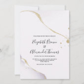 Minimalistische lila Aquarellgoldverheiratung Glit Einladung (Vorderseite)