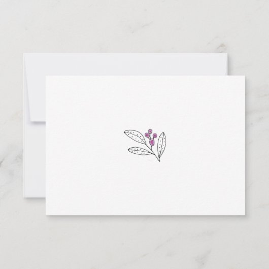 Minimalistische Lila Berries Blätter Hochzeitsszen RSVP Karte (Rückseite)