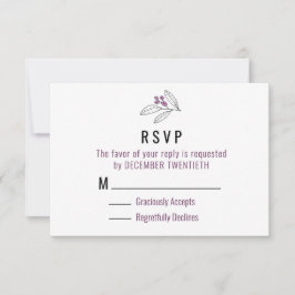 Minimalistische Lila Berries Blätter Hochzeitsszen RSVP Karte