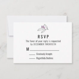 Minimalistische Lila Berries Blätter Hochzeitsszen RSVP Karte
