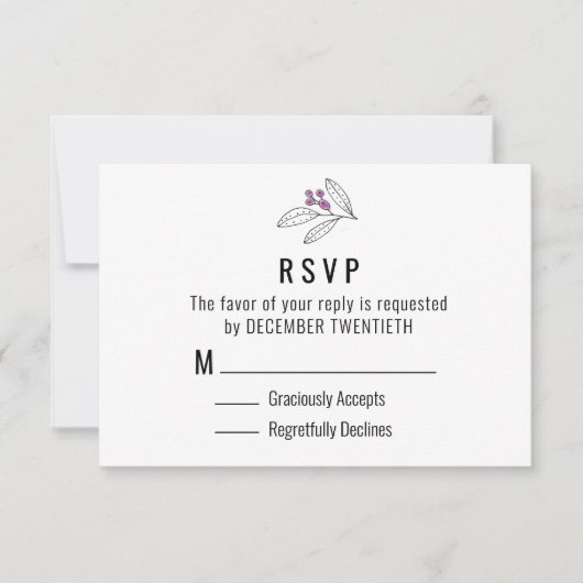 Minimalistische Lila Berries Blätter Hochzeitsszen RSVP Karte (Vorderseite)
