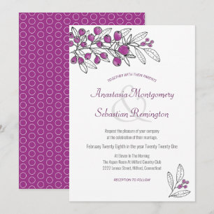 Minimalistische Lila Berry-Blätter Hochzeit Einladung