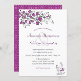 Minimalistische Lila Berry-Blätter Hochzeit Einladung