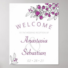 Minimalistische Lila Berry Wedding Empfang Poster