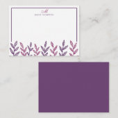 Minimalistische Lila Blätter Script Monogram Note Mitteilungskarte (Vorne/Hinten)