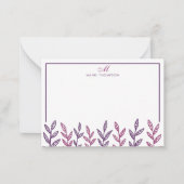 Minimalistische Lila Blätter Script Monogram Note Mitteilungskarte (Vorderseite)