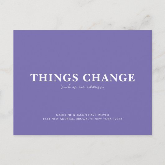Minimalistische Lila Dinge ändern sich Ankündigungspostkarte (Vorderseite)