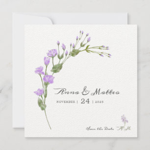 Minimalistische lila Floral Flat Save The Date Hoc