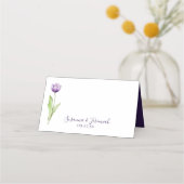 Minimalistische Lila Hochzeitsempfehlung Platzkarte (Rückseite)