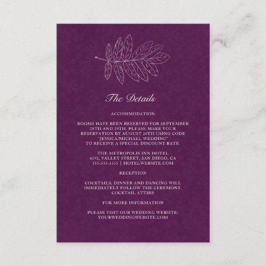 Minimalistische Lila moderne botanische Hochzeitde Begleitkarte (Vorderseite)