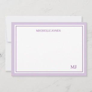 Minimalistische lila Name und Initialen Flach Noti Mitteilungskarte