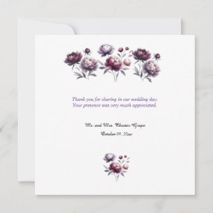 Minimalistische Lila Peonies Hochzeit Danke