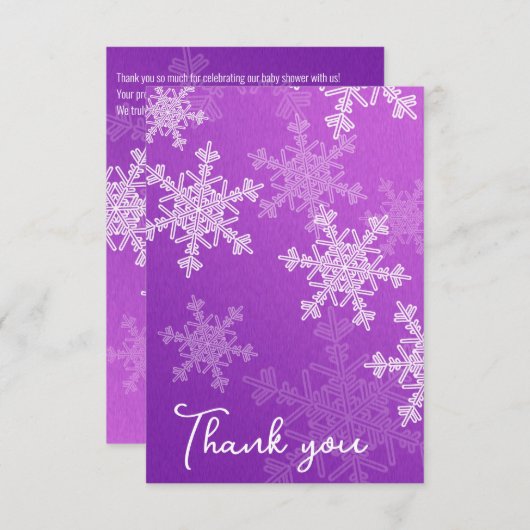 Minimalistische Lila Schneeflocken Babydusche Dank Dankeskarte (Vorne/Hinten)