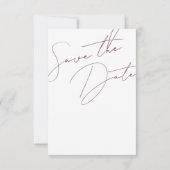Minimalistische Lila Script-Typografie-Hochzeit Save The Date (Rückseite)