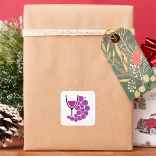 Minimalistische lila Trauben und Weinglas Quadratischer Aufkleber