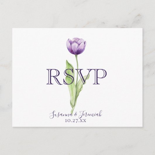 Minimalistische Lila Tulip Wedding RSVP Mahlzeit O Einladungspostkarte (Vorderseite)