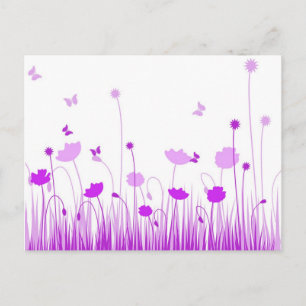 Minimalistische lila und weiße Klatschmohn-Wiesen- Postkarte