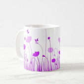 Minimalistische Lila und weiße Pflaumen Wiesenblum Kaffeetasse (Vorderseite Links)