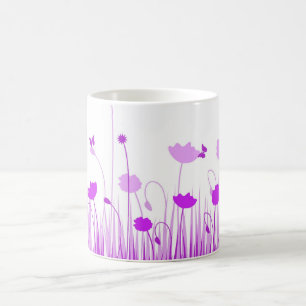 Minimalistische Lila und weiße Pflaumen Wiesenblum Kaffeetasse