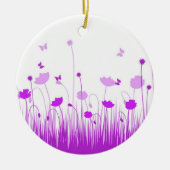 Minimalistische Lila und weiße Pflaumen Wiesenblum Keramik Ornament (Vorne)