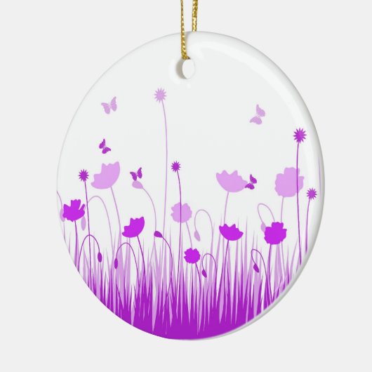 Minimalistische Lila und weiße Pflaumen Wiesenblum Keramik Ornament (Links)