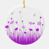 Minimalistische Lila und weiße Pflaumen Wiesenblum Keramik Ornament (Hinten)