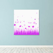 Minimalistische Lila und weiße Pflaumen Wiesenblum Leinwanddruck (Insitu (Holzboden))