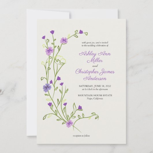 Minimalistische Lila Wildblume Einladung (Vorderseite)