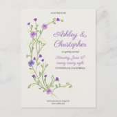 Minimalistische Lila Wildblume Hochzeit speichern  Postkarte (Vorderseite)