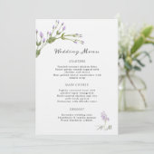 Minimalistische Lilac Floral Menu Wedding Menükarte (Stehend Vorderseite)