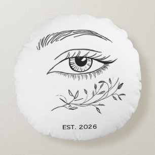Minimalistische Line-Art-Auge & Botanisches-Blatt- Rundes Kissen