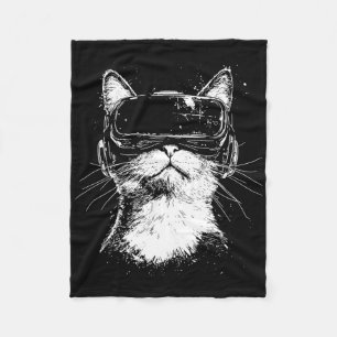 Minimalistische Line-Art-Gamer-Katze in VR-Brille  Fleecedecke