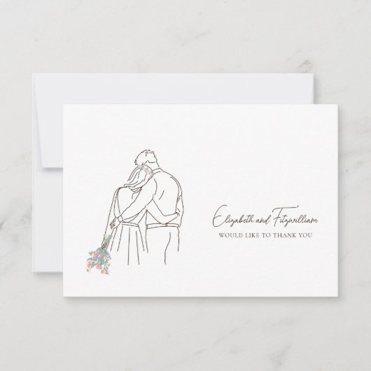 Minimalistische Line Art Hand in Hand Blume Dankeskarte (Vorderseite)