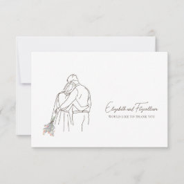 Minimalistische Line Art Hand in Hand Blume Dankeskarte