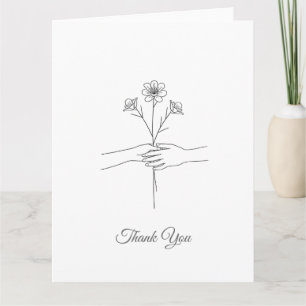 Minimalistische Line-Art-Hände- und Blumen-Hochzei Dankeskarte