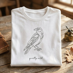 Minimalistische Line-Art-Krähe Ruhig Wilde T-Shirt