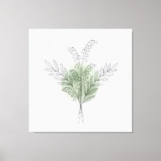 Minimalistische Line-Art Salbeigrüne Blume Wasserf Leinwanddruck