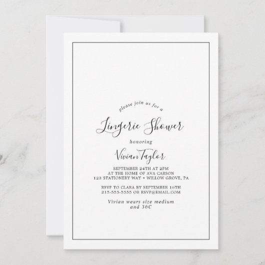 Minimalistische Lingerie-Dusche Einladung (Vorderseite)