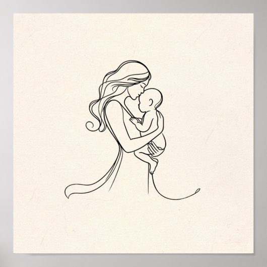 Minimalistische Linie Art der Mama und Baby Poster (Vorne)