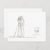 Minimalistische Linie Art Romantisches Paar Floral RSVP Karte (Vorne/Hinten)