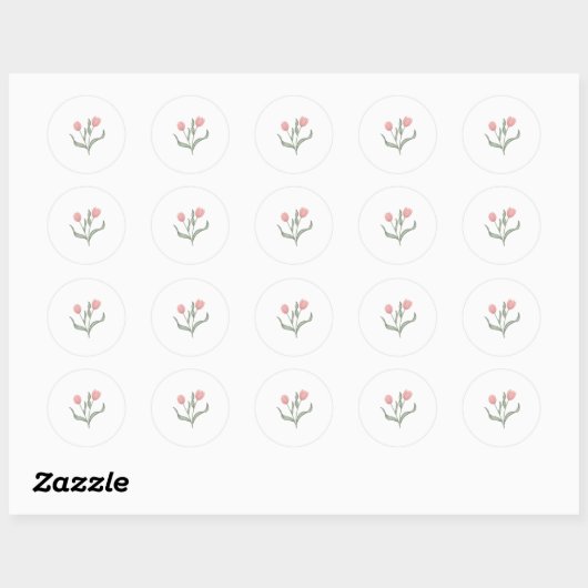 Minimalistische Linie Art Soft Pink Tulips Runder Aufkleber (Blatt)