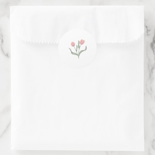 Minimalistische Linie Art Soft Pink Tulips Runder Aufkleber (Tasche)