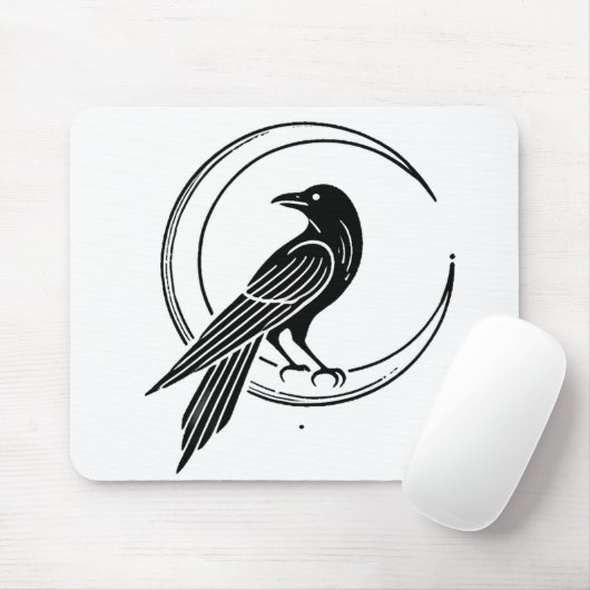 Minimalistische Linie Gothic Crow & Crescent Moon Mousepad (Mit Mouse)