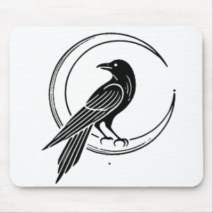 Minimalistische Linie Gothic Crow & Crescent Moon  Mousepad