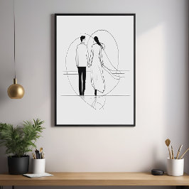 Minimalistische Linie Kunst Romantische Coupé Hold Poster