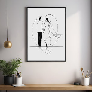 Minimalistische Linie Kunst Romantische Coupé Hold Poster