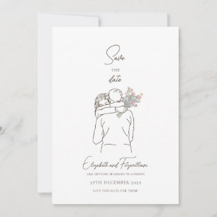 Minimalistische Linie Kunst Romantisches Paar mit  Save The Date
